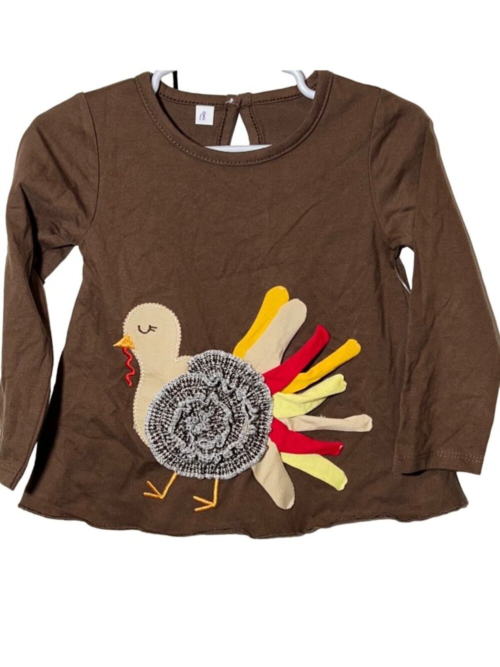 Mud Pie 12m 18m NWOT Brown Thanksgiving turkey tunic shirt NWOT applique gobble